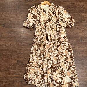 TCEC Brown and Cream Floral Tiered Maxi Dress